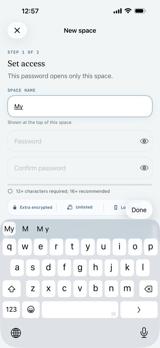 Senvra new private space password setup